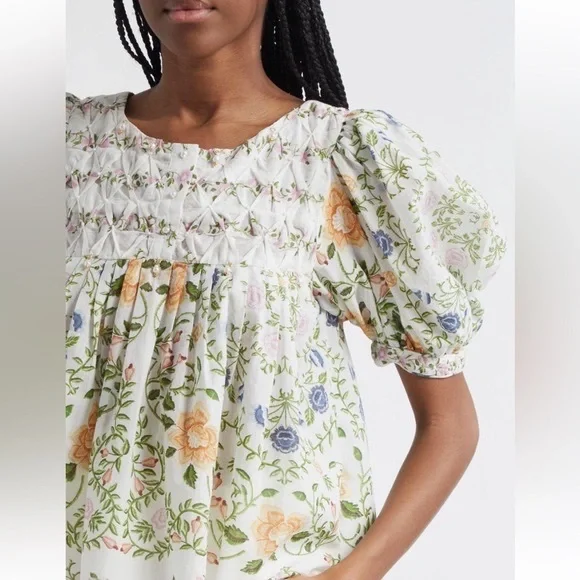 Farm Rio Folk Floral Short Sleeve Blouse NWT Small - Picture 4 of 6